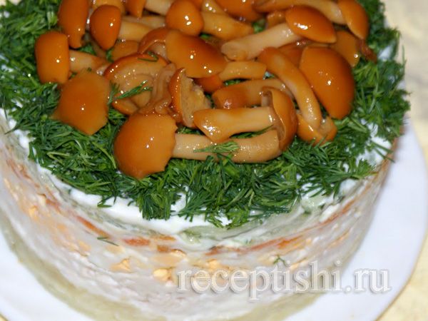 Салат грибная полянка с опятами рецепт с фото