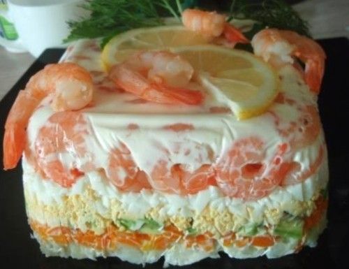 Салат торт с креветками